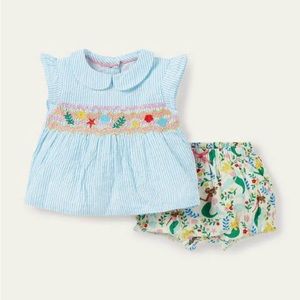 NWT Baby Boden Woven Short Set Ivory Mermaid Garden Size 9-12 Months